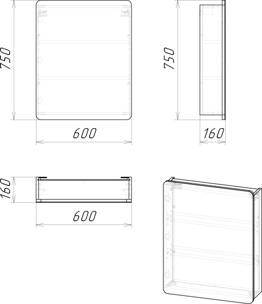Зеркало-шкаф для ванной Grossman ТАЛИС-60 см бетон пайн